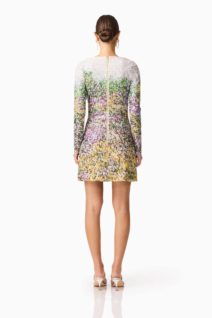 ARDEN LONG SLEEVE MINI DRESS IN MULTI OMBRE