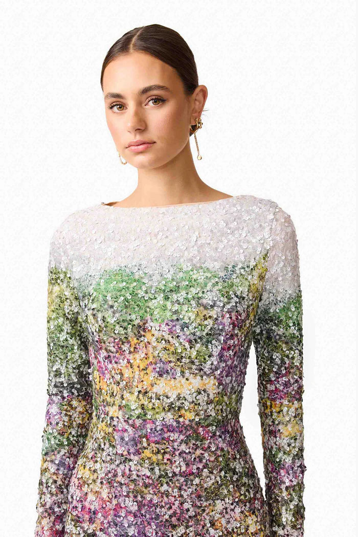 ARDEN LONG SLEEVE MINI DRESS IN MULTI OMBRE