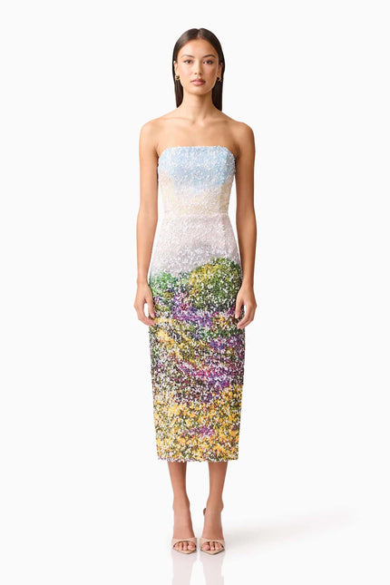 ARDEN STRAPLESS MIDI DRESS IN MULTI OMBRE