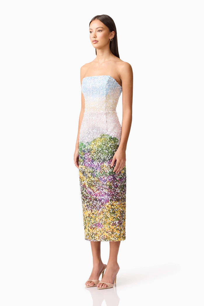 ARDEN STRAPLESS MIDI DRESS IN MULTI OMBRE