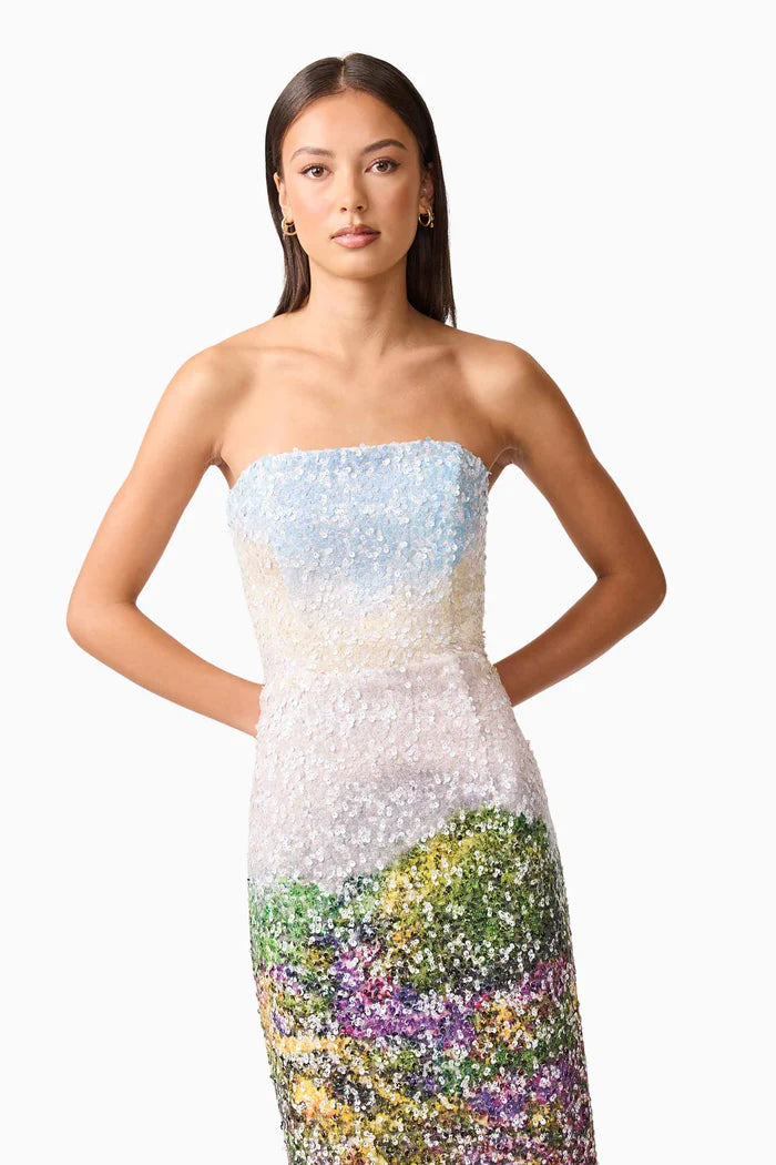 ARDEN STRAPLESS MIDI DRESS IN MULTI OMBRE