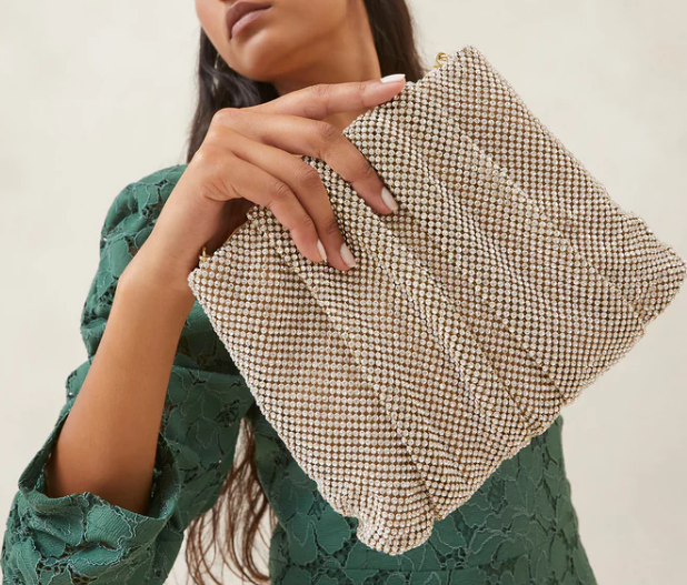 EMBER GATHERED DIAMANTE CLUTCH