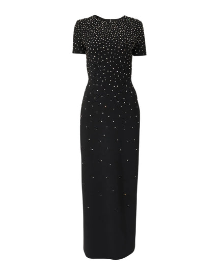 EMBROIDERED SHORT SLEEVE COLUMN GOWN WITH BACK BOW DETAIL
