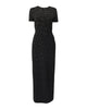 EMBROIDERED SHORT SLEEVE COLUMN GOWN WITH BACK BOW DETAIL