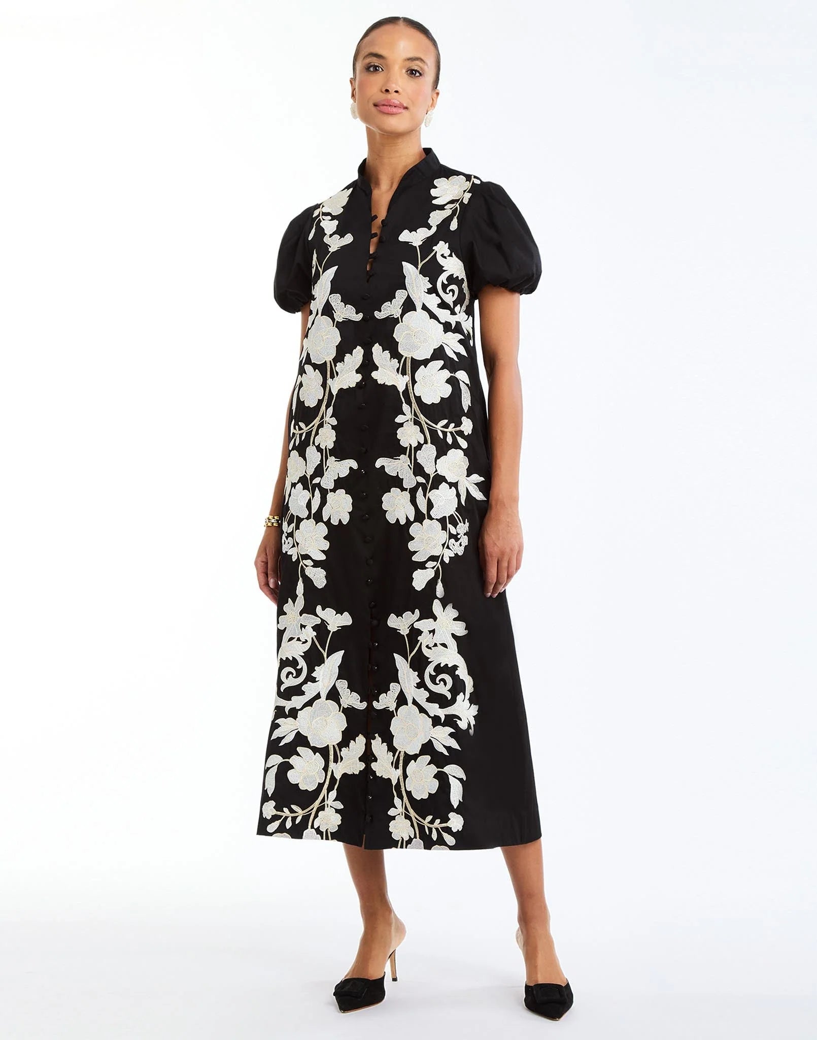 ELLIANA BARONG MIDI DRESS IN BLACK IVORY