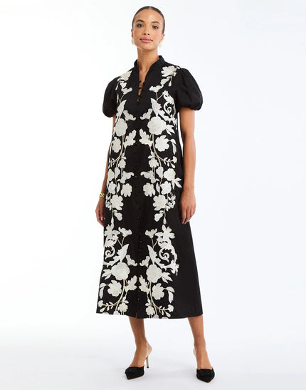 ELLIANA BARONG MIDI DRESS IN BLACK IVORY