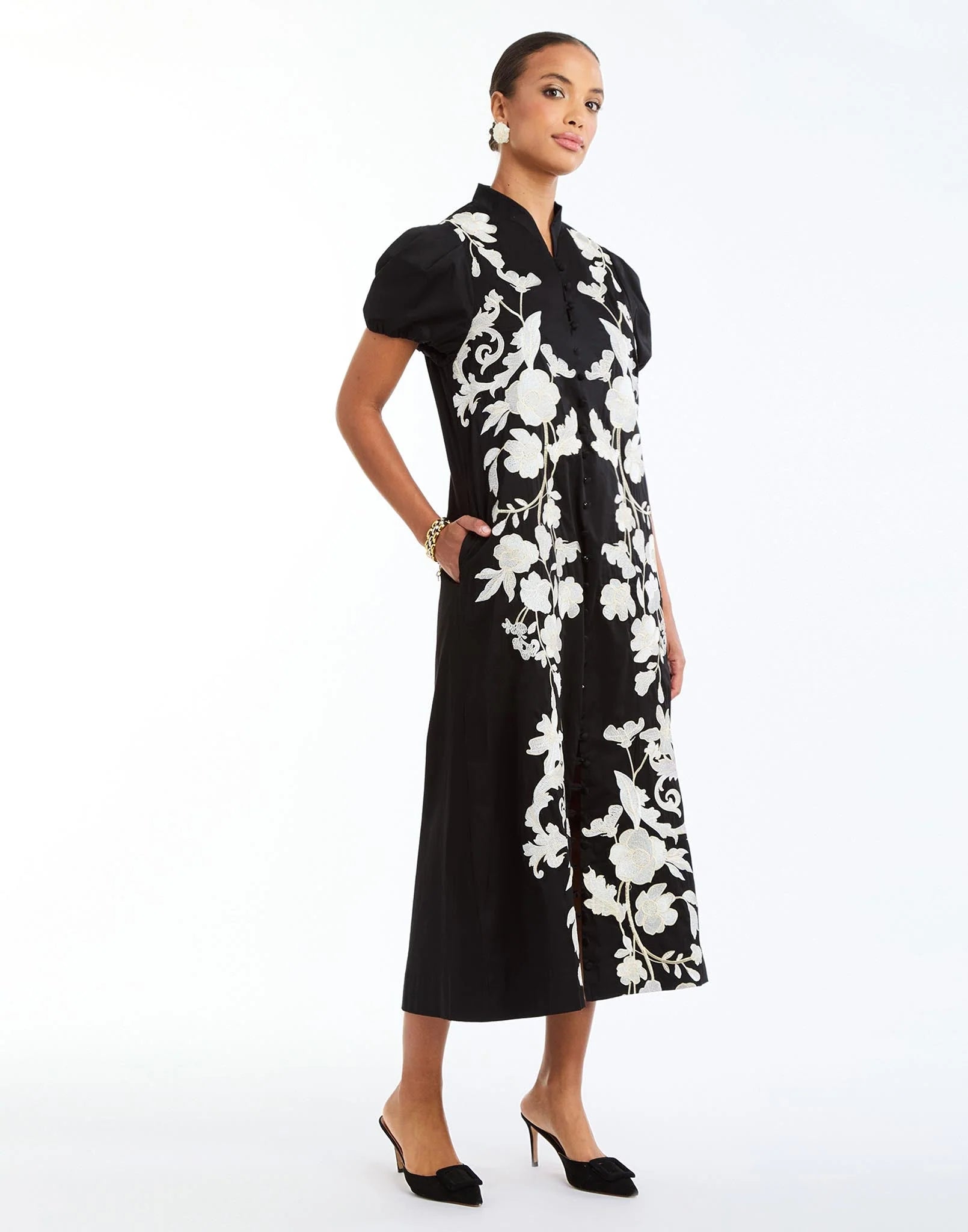 ELLIANA BARONG MIDI DRESS IN BLACK IVORY