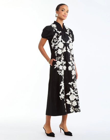 ELLIANA BARONG MIDI DRESS IN BLACK IVORY