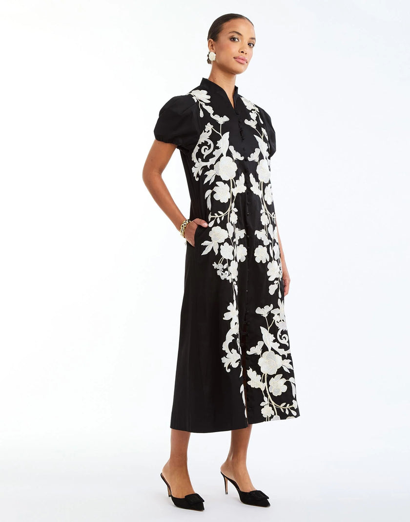 ELLIANA BARONG MIDI DRESS IN BLACK IVORY