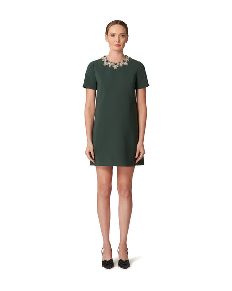 EMBELISHED NECK SHIFT DRESS