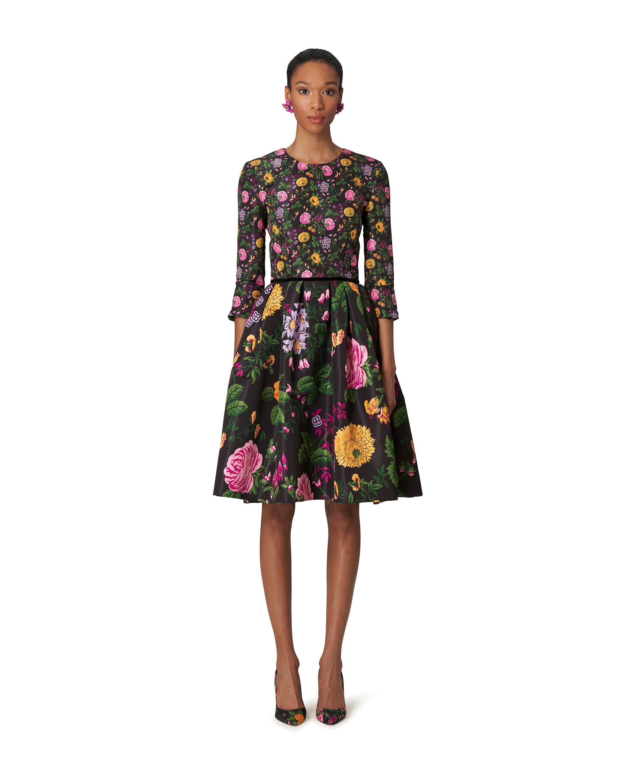 MIXED FLORAL FULL SKIRT COCKTAIL DRESS