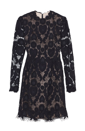 CORDED HEART LACE LONG SLEEVE SEAMED DRESS