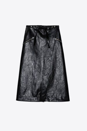 TEXTURED FAUX LEATHER WRAP SKIRT