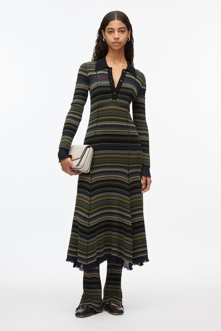 REVERSIBLE STRIPE KNIT POLO DRESS