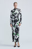 LONG SLEEVE FLORAL SATIN CREPE DRAPED SHEATH