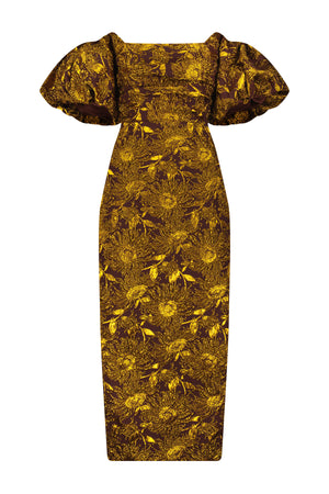 SUNFLOWER JACQUARD PUFF SLEEVE SHEATH