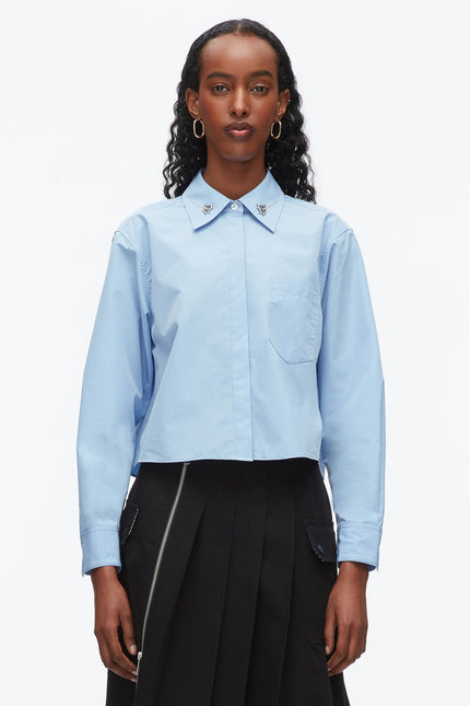 CROPPED SHIRT WITH EMBROIDERED COLLAR