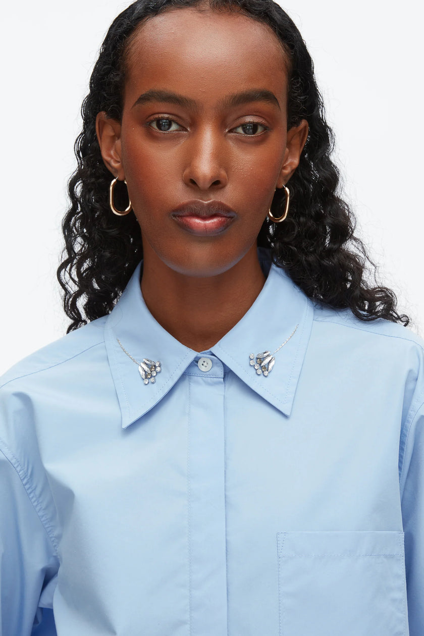 CROPPED SHIRT WITH EMBROIDERED COLLAR