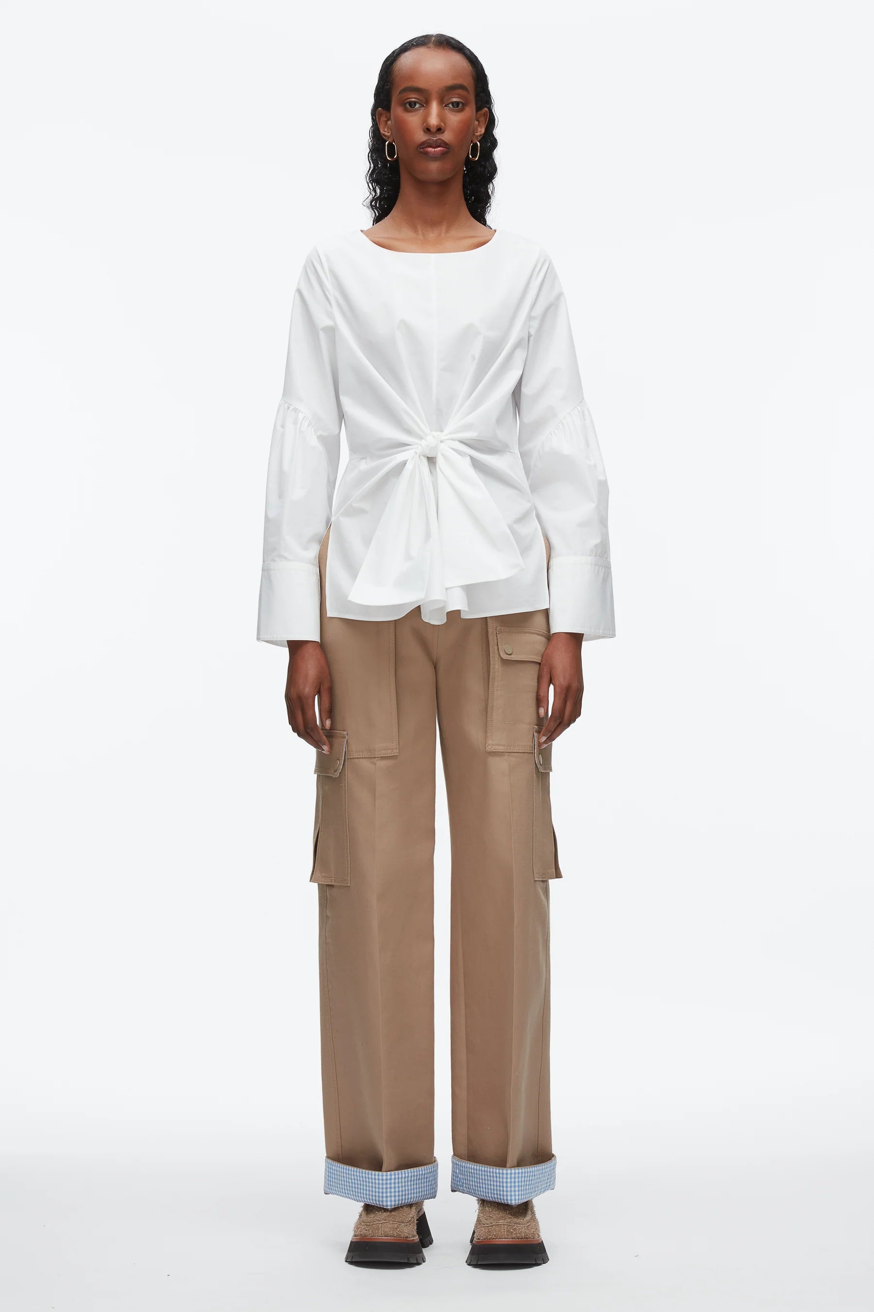 TIE FRONT POPLIN SHIRT
