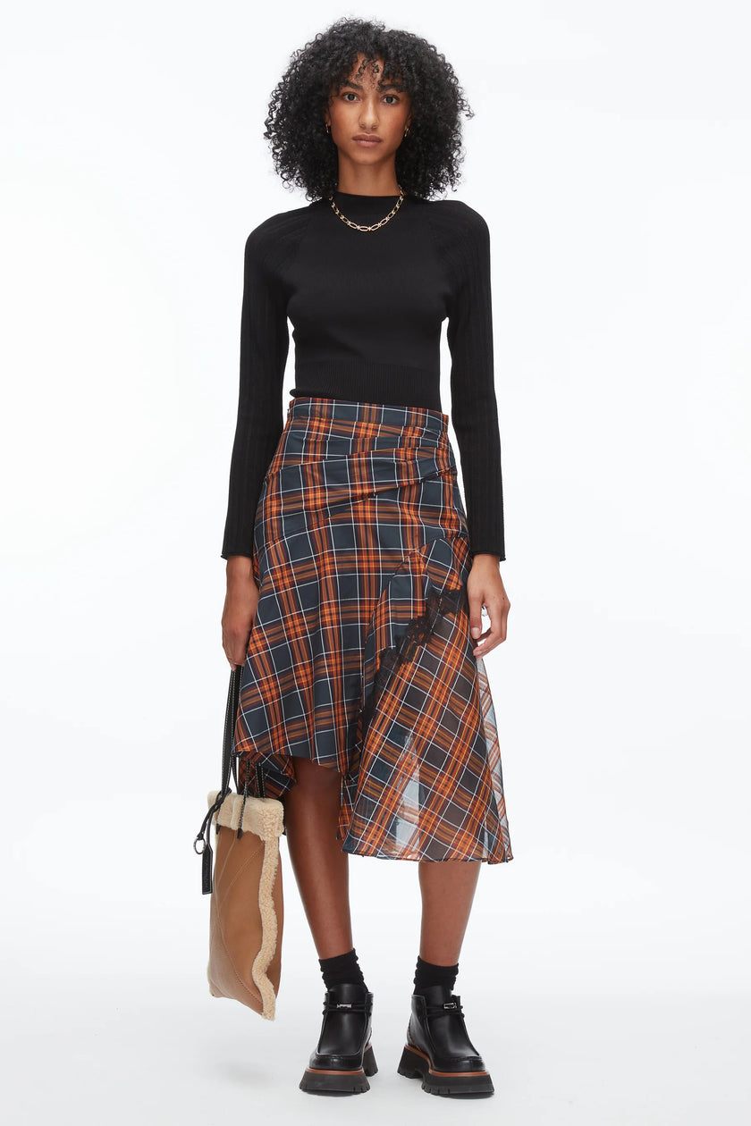 PLAID DRAPED MIDI SKIRT