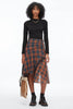 PLAID DRAPED MIDI SKIRT