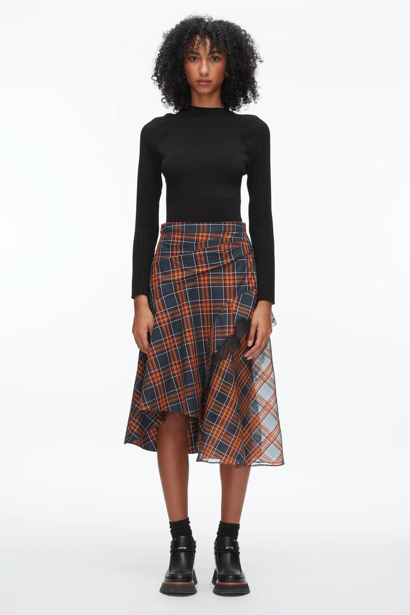 PLAID DRAPED MIDI SKIRT