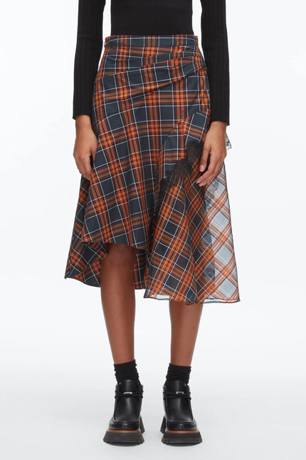 PLAID DRAPED MIDI SKIRT