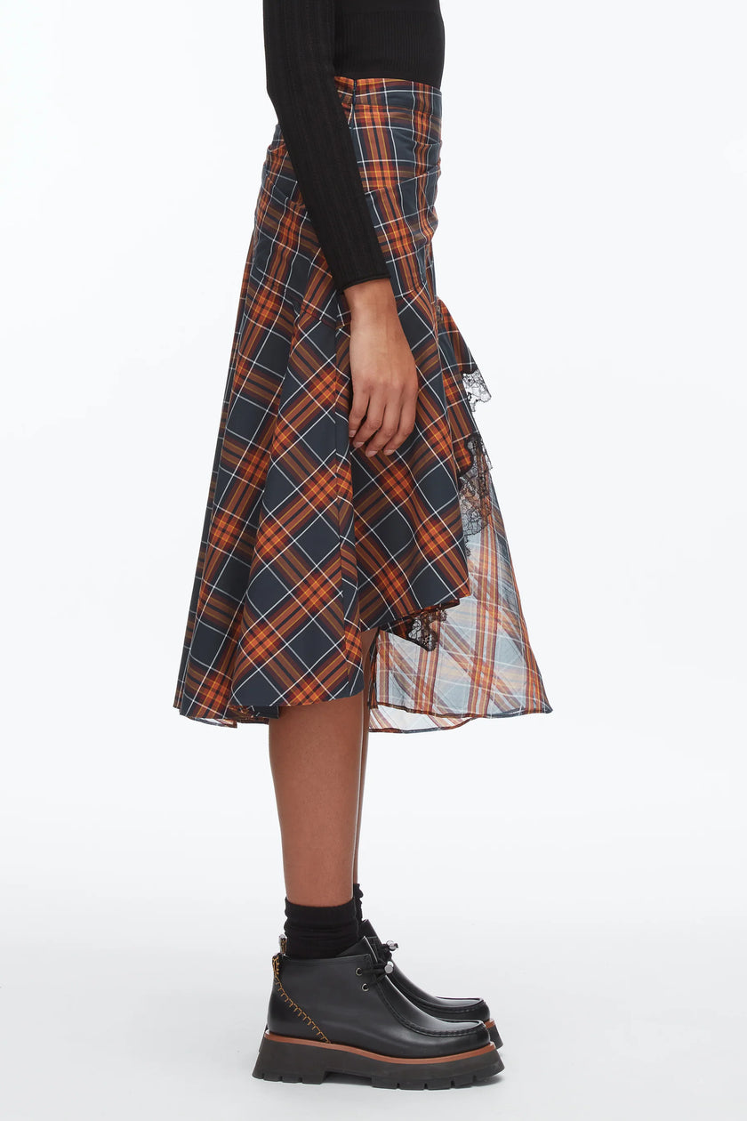 PLAID DRAPED MIDI SKIRT