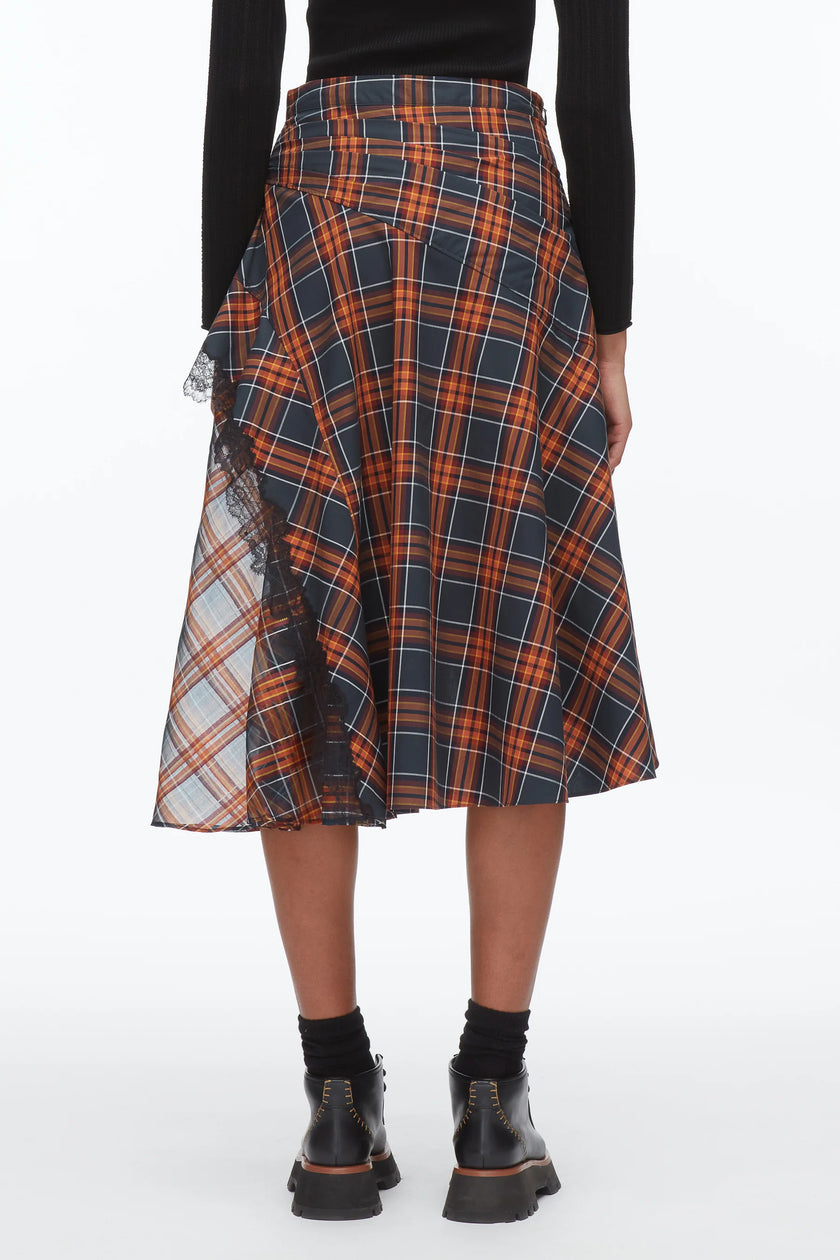 PLAID DRAPED MIDI SKIRT