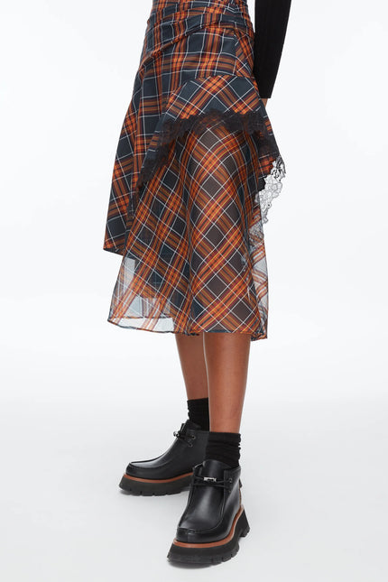 PLAID DRAPED MIDI SKIRT