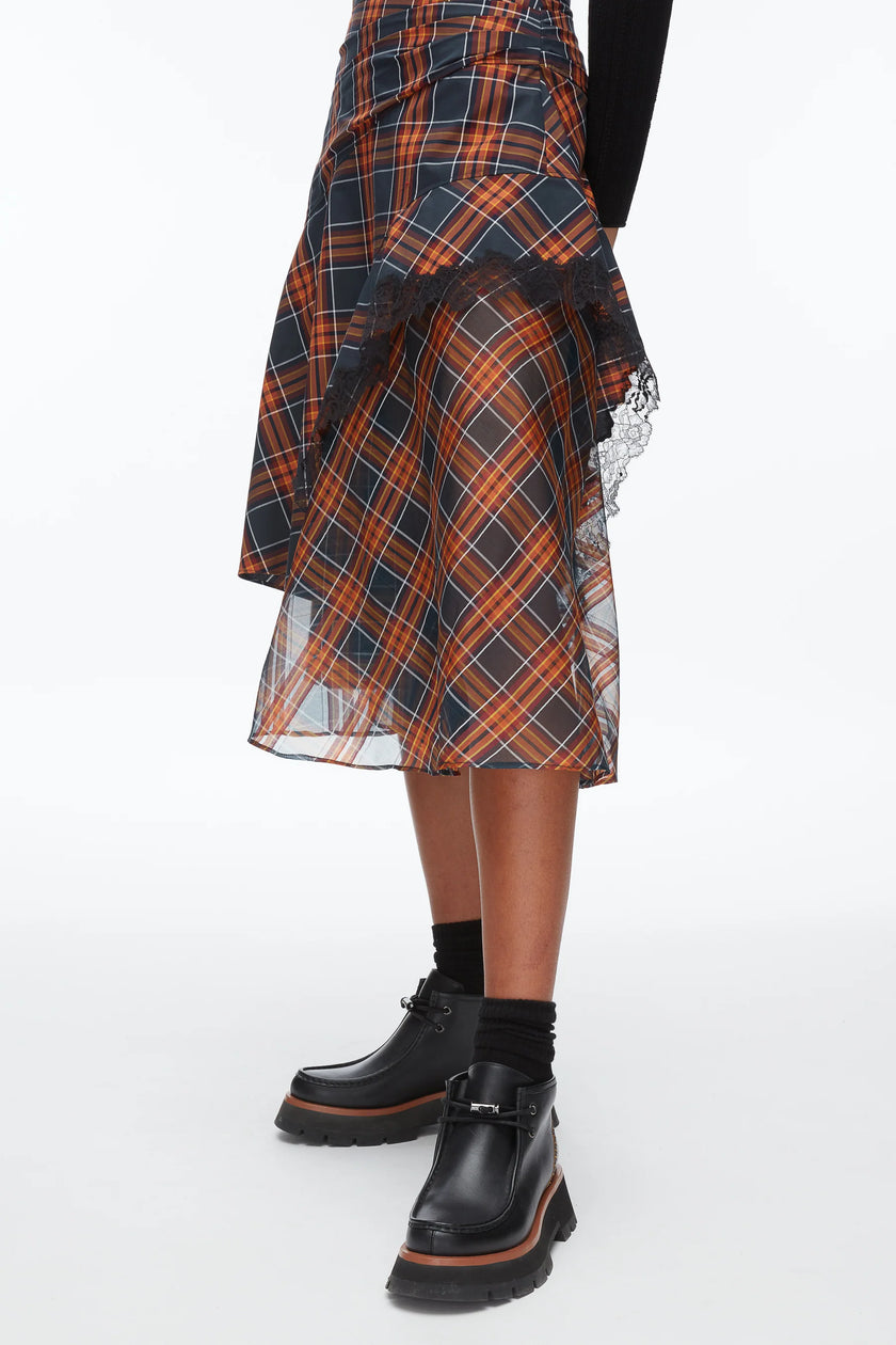 PLAID DRAPED MIDI SKIRT