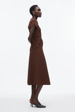 COMPACT RIB TULIP DRESS IN DARK CHOCOLATE