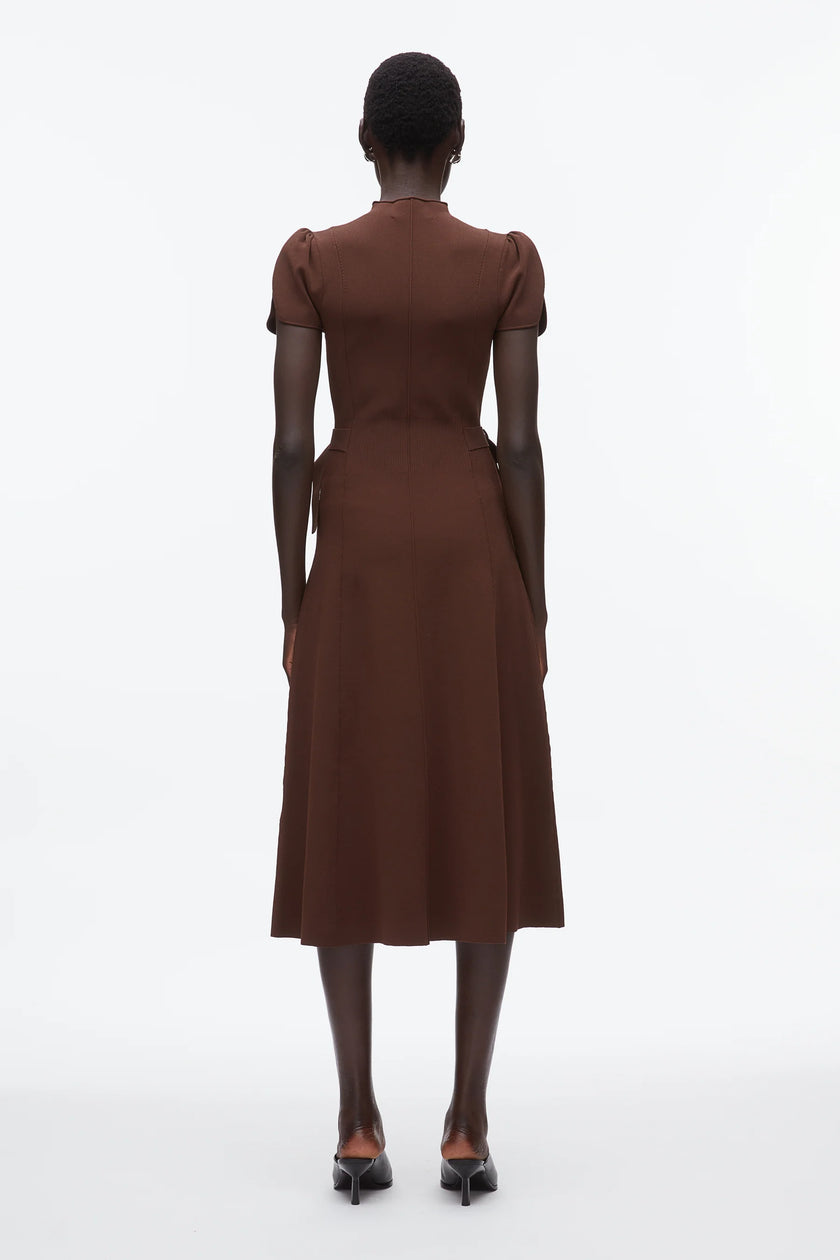 COMPACT RIB TULIP DRESS IN DARK CHOCOLATE