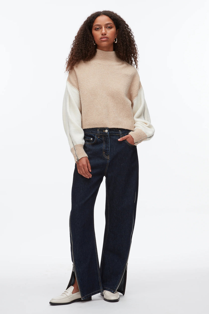COLORBLOCK ZIP SLEEVE TURTLENECK