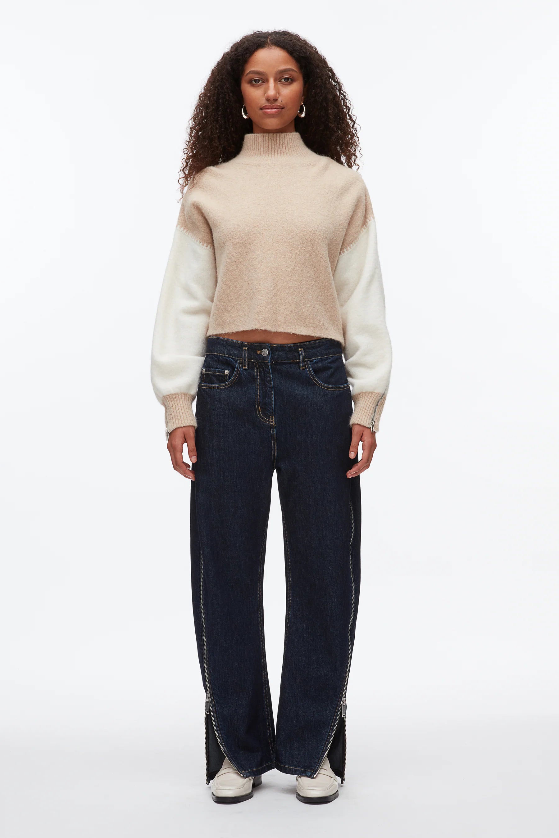COLORBLOCK ZIP SLEEVE TURTLENECK