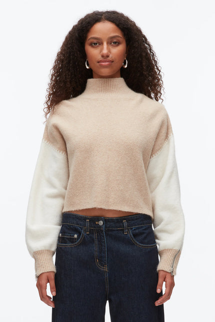 COLORBLOCK ZIP SLEEVE TURTLENECK