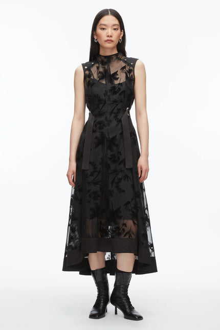 FLOCKED ORGANZA MIDI DRESS