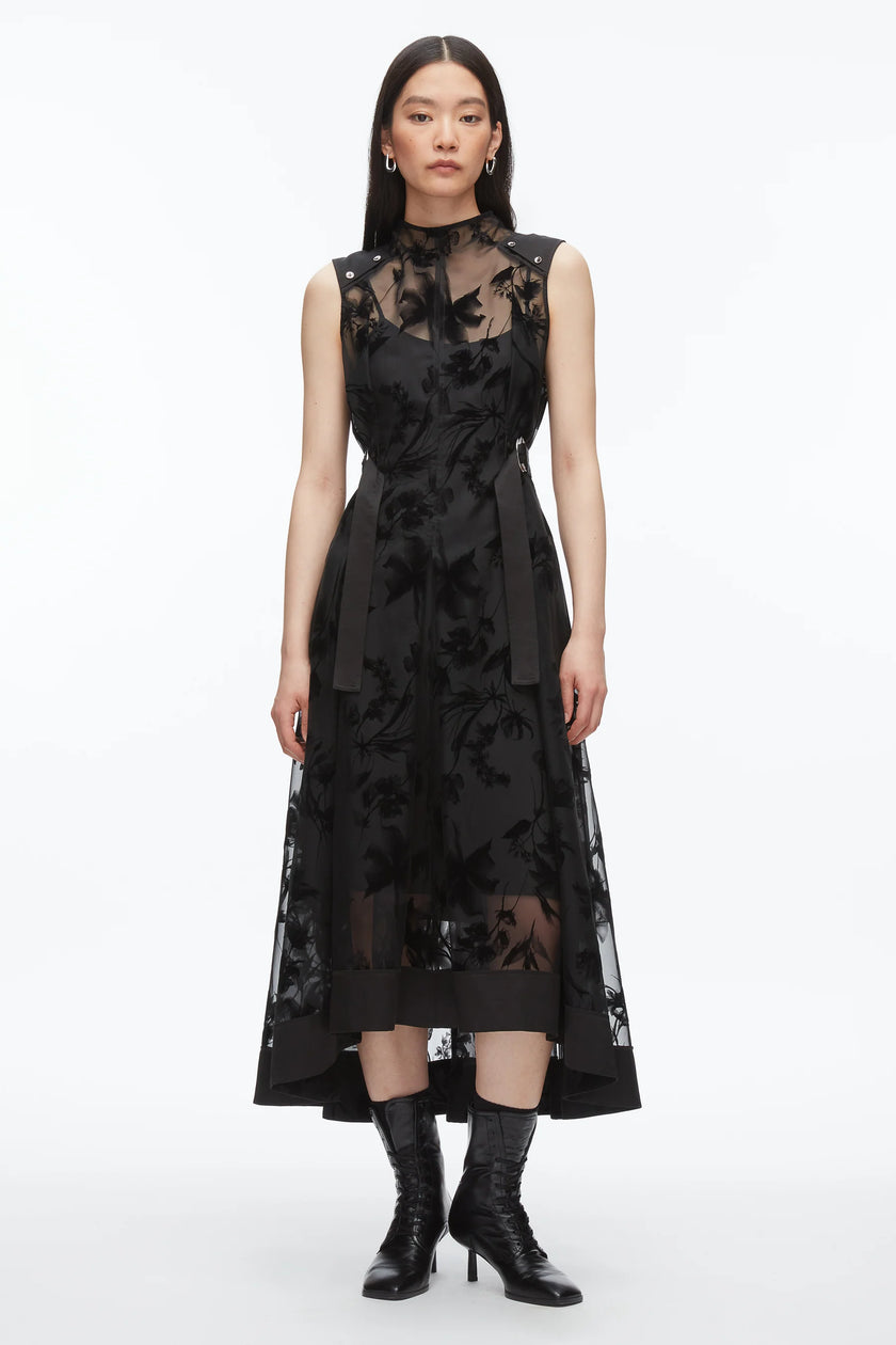 FLOCKED ORGANZA MIDI DRESS
