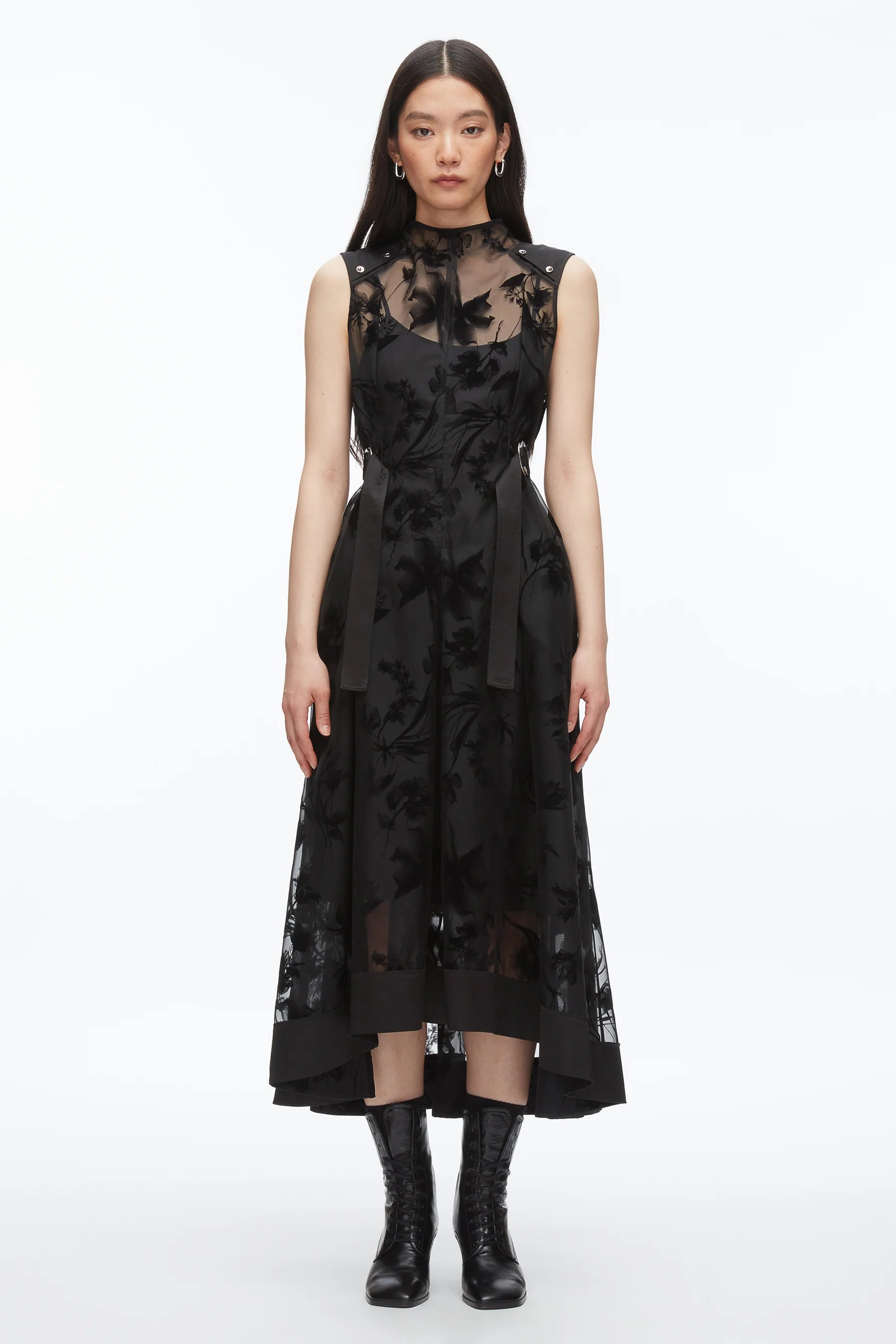 FLOCKED ORGANZA MIDI DRESS