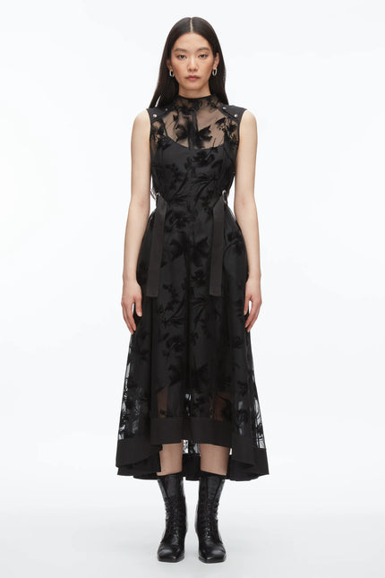 FLOCKED ORGANZA MIDI DRESS