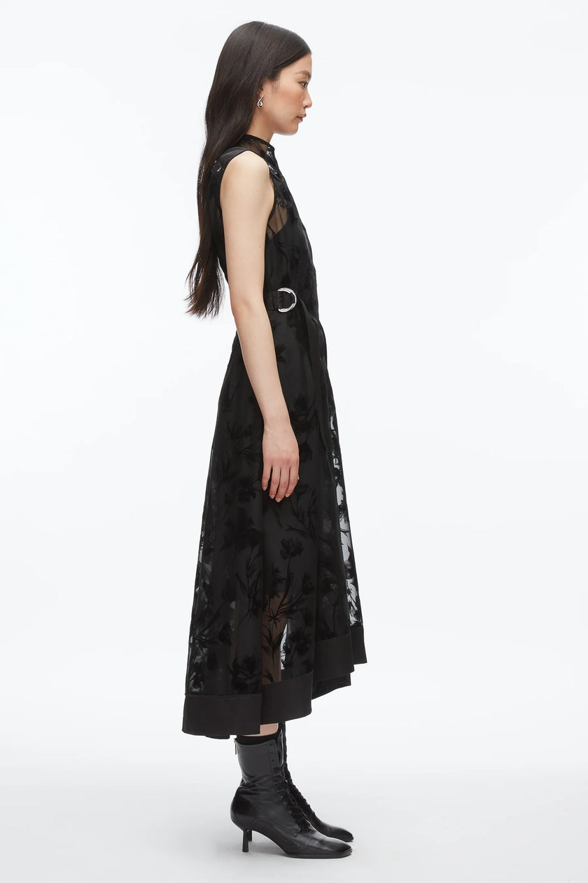 FLOCKED ORGANZA MIDI DRESS