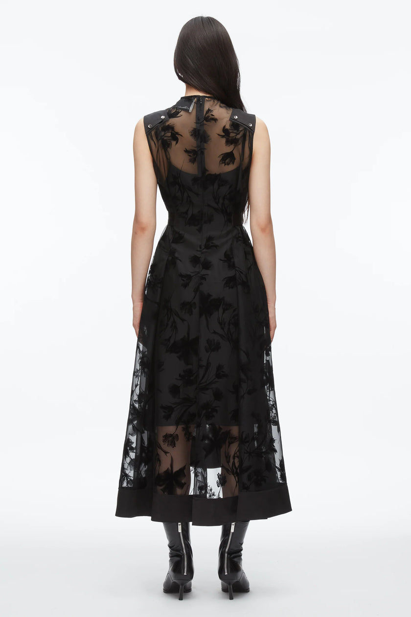 FLOCKED ORGANZA MIDI DRESS