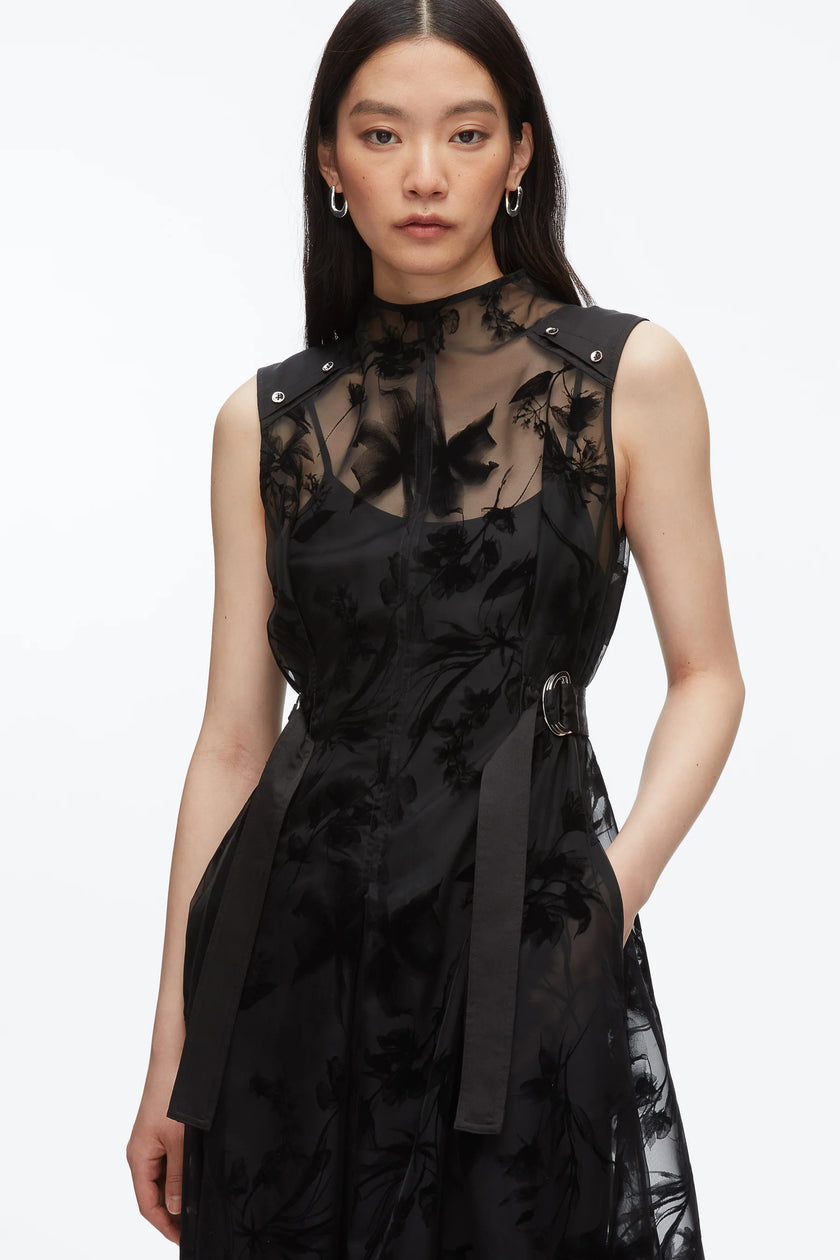 FLOCKED ORGANZA MIDI DRESS