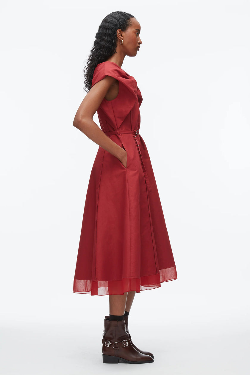 DRAPED BOW DRESS WITH BELT