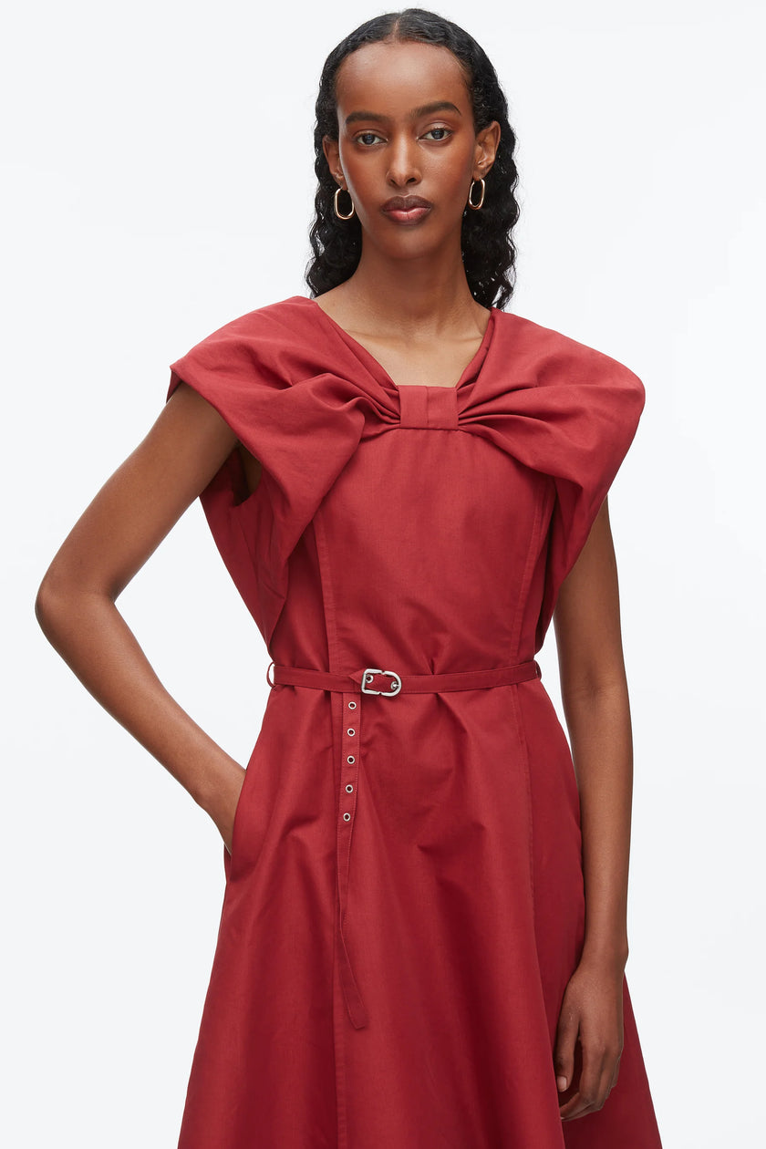 DRAPED BOW DRESS WITH BELT
