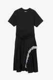 DRAPED TSHIRT DRESS WITH LACE TRIM