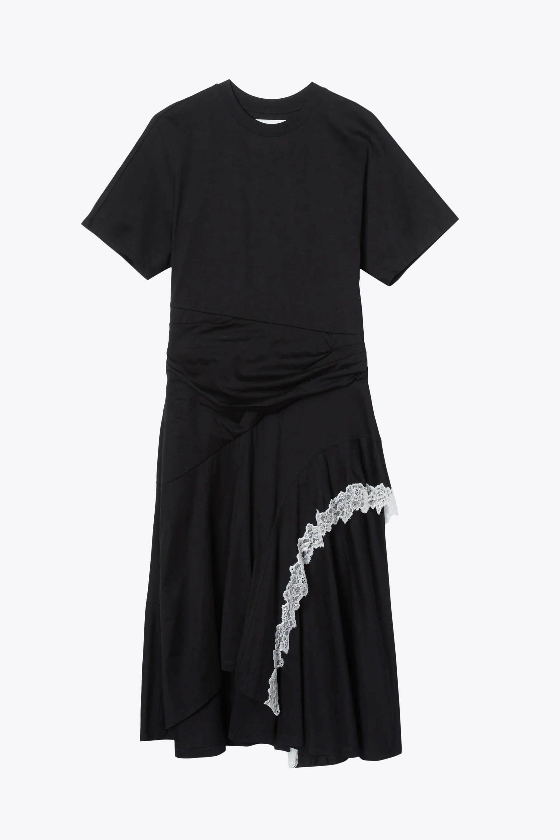 DRAPED TSHIRT DRESS WITH LACE TRIM