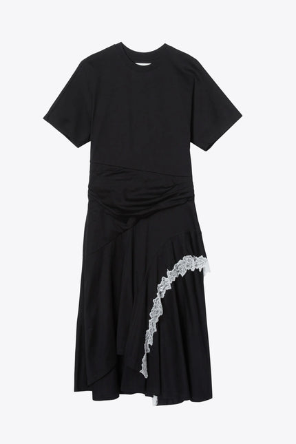 DRAPED TSHIRT DRESS WITH LACE TRIM