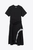 DRAPED TSHIRT DRESS WITH LACE TRIM