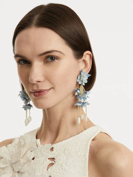 BEADED FLOWER DROP CLIP ON EARRINGS